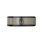 couple rings for him – black & blue & silver tungsten runes pouch wedding band