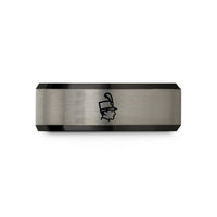 unique rings for partners – black & silver tungsten shako plume wedding band