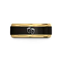 unique present for him – black & gold tungsten baby footprints wedding band