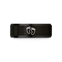 best present for guys – black & gold tungsten baby footprints wedding band