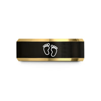 special present for dads – black & gold tungsten baby footprints wedding band