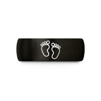 special present for dads – black & rose gold tungsten baby footprints wedding band