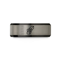 unique rings for him – black & gray tungsten biscuit joint wedding band