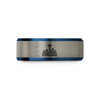 special presents for mom – blue & silver tungsten seattle skyline wedding band