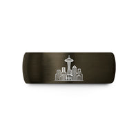 unique presents for mom – gunmetal & blue tungsten seattle skyline wedding band