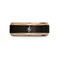thoughtful presents for mom – black & rose gold tungsten treble clef wedding band