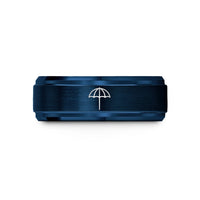 best presents for parents – blue tungsten beach umbrella wedding band