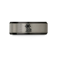 special presents for mothers – black & blue & gray tungsten coconut palm wave wedding band