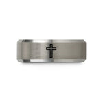 unique presents for her – black & gray tungsten cross wedding band