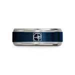 best presents for grandma – blue & silver tungsten logarithmic spiral wedding band