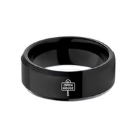 unique presents for elders – black tungsten open house sign wedding band