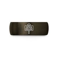 best presents for mothers – gunmetal & black tungsten open house sign wedding band