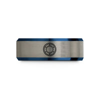 personalized presents for mom – black & blue & grey tungsten porthole window rope wedding band