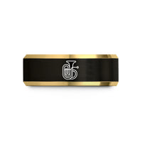 men's stylish wedding band – black & gold tungsten brass tuba wedding band