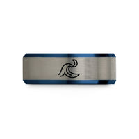 unique presents for her – black & blue & grey tungsten single wave moon wedding band