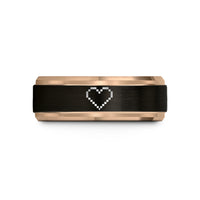 tungsten rings for men – black & rose gold tungsten 8 bit heart wedding band