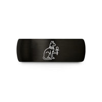 engraved rings for academics – black & gold tungsten bastet ankh wedding band