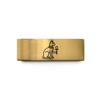 engraved rings for academics – gold tungsten bastet ankh wedding band