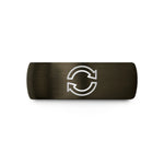 engraved presents for educators – gunmetal & black tungsten loop circular arrows wedding band
