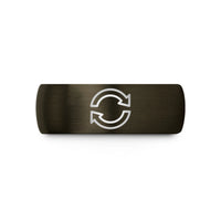 engraved presents for educators – gunmetal & black tungsten loop circular arrows wedding band