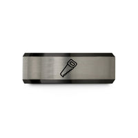 thoughtful presents for friends – black & silver tungsten hand saw wedding band