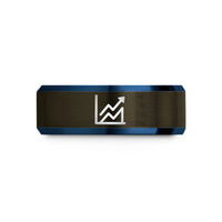 personalized sister presents – gunmetal & blue tungsten line chart wedding band