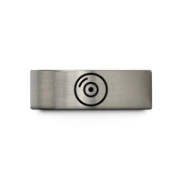 personalized sister present rings – blue & gray tungsten record dot wedding band