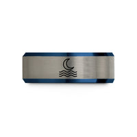 tungsten rings for men – black & blue & silver tungsten moon waves wedding band