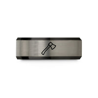 creative presents for woman – black & grey tungsten axe wedding band
