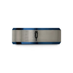 personalized presents for her – blue & gray tungsten syringe wedding band