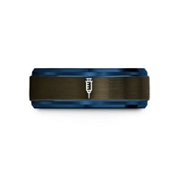 unique presents for spouse – gunmetal & blue tungsten syringe wedding band