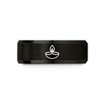 women's engraved jewelry – black & gold tungsten diya oil lamp wedding band