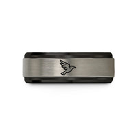 unique presents for her – black & gray tungsten raven flight wedding band