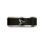 thoughtful presents for her – black & grey tungsten raven flight wedding band