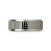 best presents for mom – black & silver tungsten windowpane grid wedding band