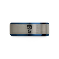 creative presents for wife – black & blue & grey tungsten piston wedding band