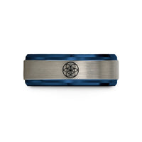 best present for him – black & blue & silver tungsten seed of life wedding band