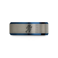 best presents for wife – black & blue & grey tungsten female runner sprinting wedding band
