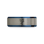 holiday present for him – black & blue & silver tungsten artistic skater spin wedding band