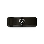 holiday present set ideas – black tungsten checkmark shield wedding band