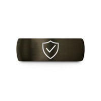 christmas present set women – gunmetal & black tungsten checkmark shield wedding band