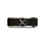 holiday present ideas men – black & silver tungsten crossed fork knife wedding band