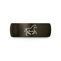 bands for her and him – gunmetal & black tungsten cantering horse wedding band