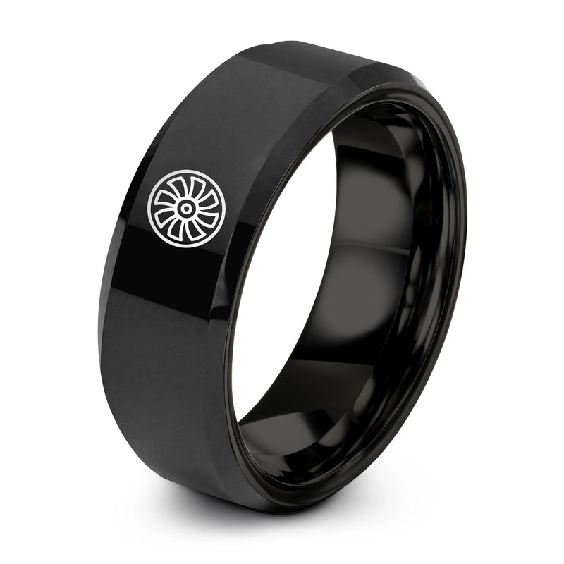 Turbine Wheel – Tungsten Wedding Band, 8 mm, Black Comfort-Fit Unisex