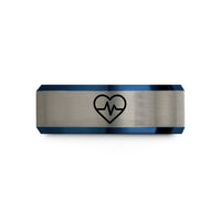 couples matching ring sets – black & blue & gray tungsten heart pulse wedding band