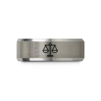 his and hers ring sets – black & silver tungsten scales of justice wedding band