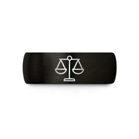 engraved rings for partners – black tungsten scales of justice wedding band