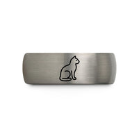 personalized presents for women – silver tungsten cat sitting wedding band