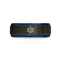 presents for mom – gunmetal & blue tungsten cube hexahedron wedding band