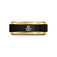 mom present box set – black & gold tungsten thistle crown wedding band